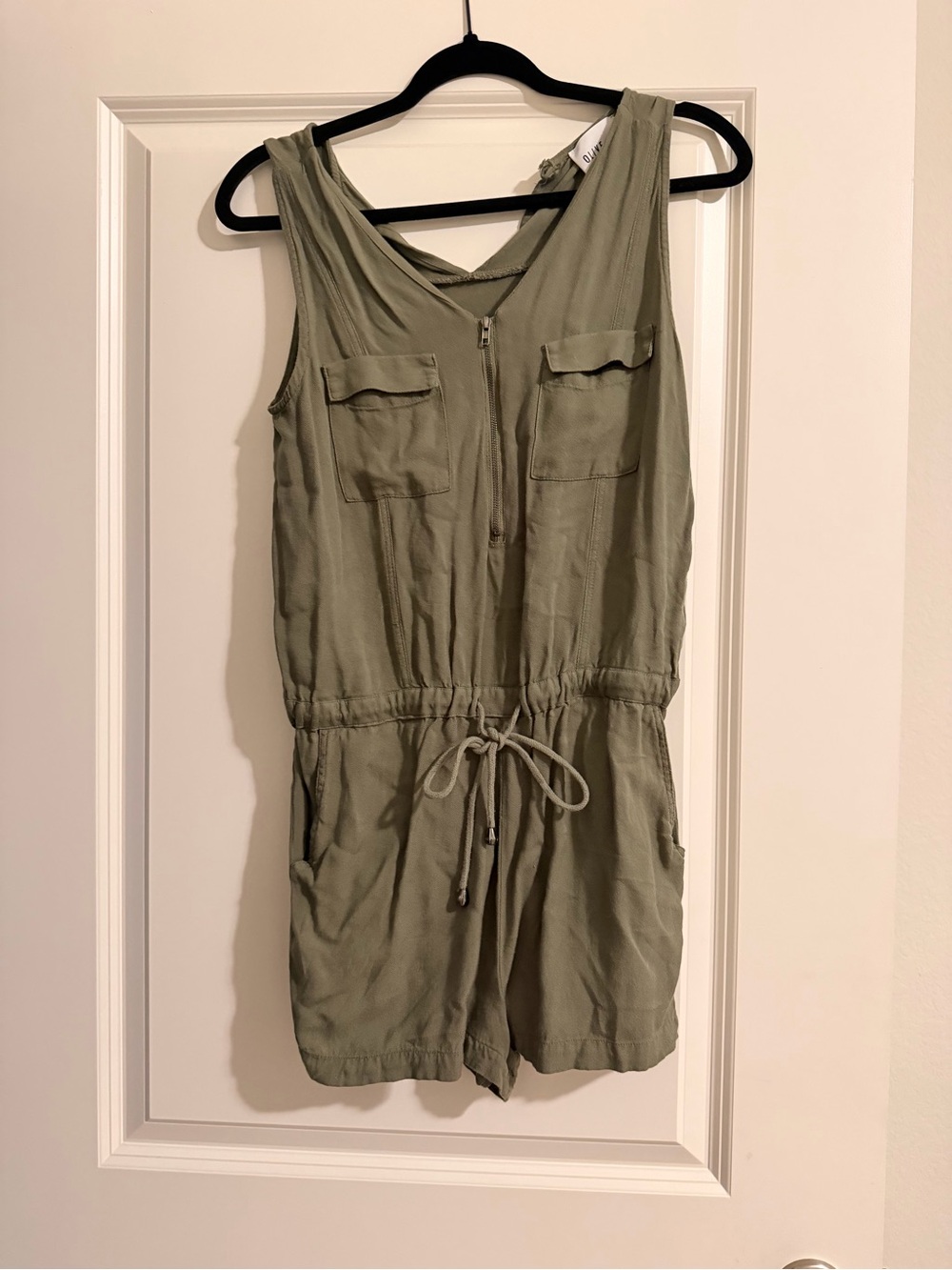 Olive & Oak Sleeveless Olive Utility Romper with Drawstring